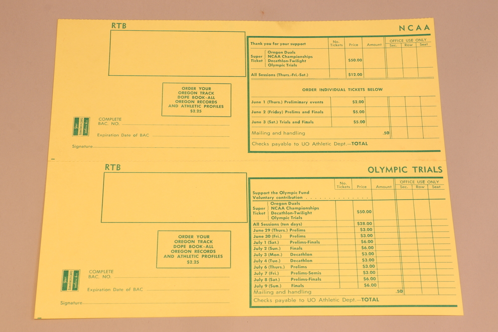 Oregon T+F 10 - Order Form '72 NCAA Championships and US Olympic Trials | Oregon Track & Field, 1971-76