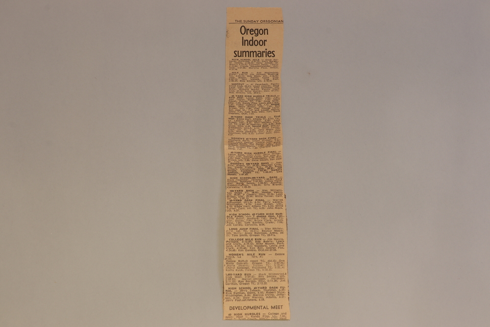 Programs 10 (2) - Oregon Indoor - results clipping from Oregonian 1/30/1972 | Programs