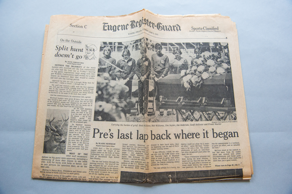 Publications 42 + Pre 38 - Eugene Register-Guard June 3, 1975 - Pre's Last Lap | Publications