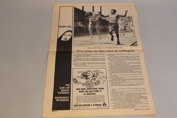 Pubs 22 + Pre 20 - Oregon Daily Emerald 5/21/1973 - Pre wins in last race as a collegian | Publications