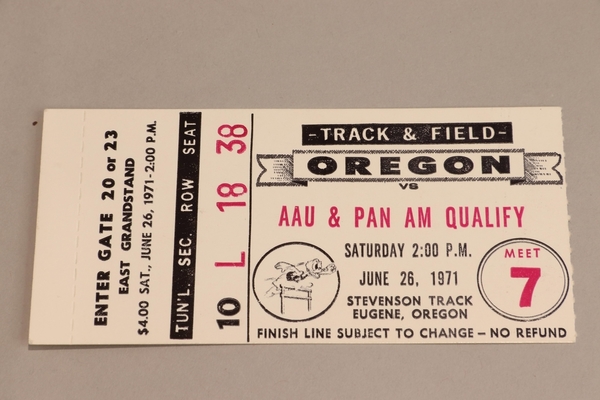 Oregon T+F 12 - Ticket - AAU and Pan Am Qualify 6/26/71 | Oregon Track & Field, 1971-76