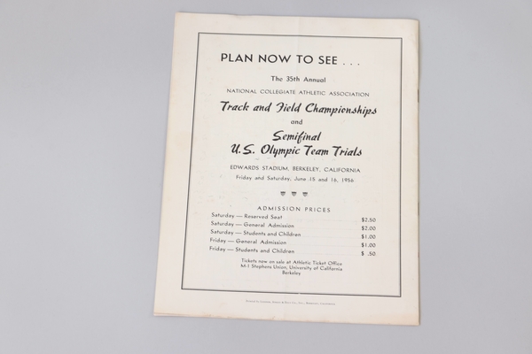 Programs 3 (2) - 26th Annual Pacific Coast Conference Track and Field Championships 5/18+19/1956 back cover | Programs