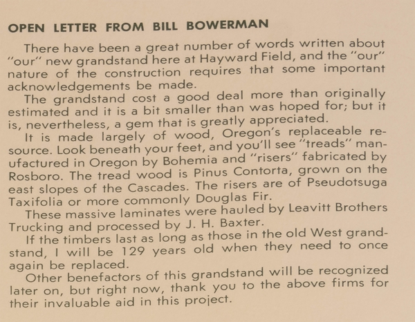 Programs 32 (2) - Bill Bowerman Statement - Close Up - in Twilight Meet program - 4/26/75 | Programs