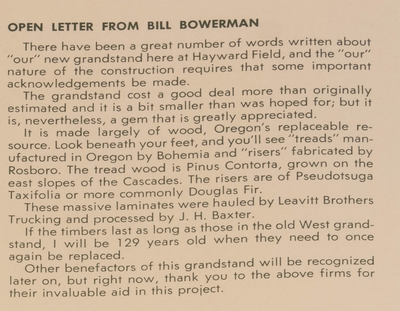 Image Programs 32 (2) - Bill Bowerman Statement - Close Up - in Twilight Meet program - 4/26/75